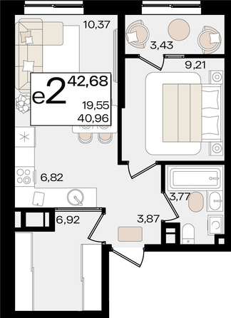 
   Продам 2-комнатную, 42.68 м², Патрики, литер 1.3

. Фото 7.