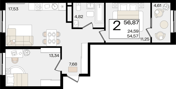
   Продам 2-комнатную, 56.87 м², Патрики, литер 1.1

. Фото 4.