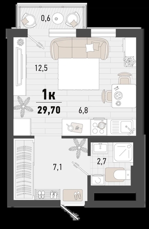 
   Продам 1-комнатную, 29.7 м², Барса, 4В литер

. Фото 1.