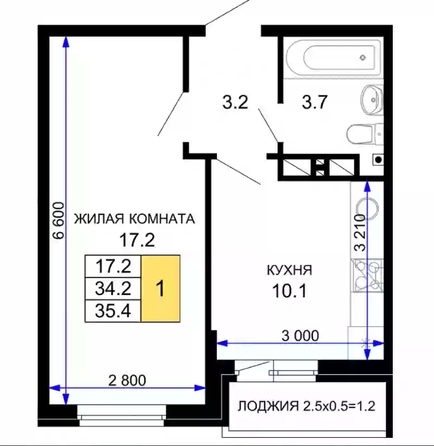 
   Продам 1-комнатную, 36 м², Дыхание, литер 21

. Фото 7.