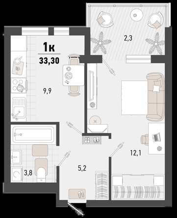 
   Продам 1-комнатную, 33.3 м², Барса, 3В литер

. Фото 1.