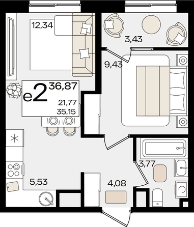 
   Продам 2-комнатную, 36.87 м², Патрики, литер 1.5

. Фото 7.