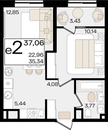 
   Продам 2-комнатную, 37.06 м², Патрики, литер 1.3

. Фото 7.