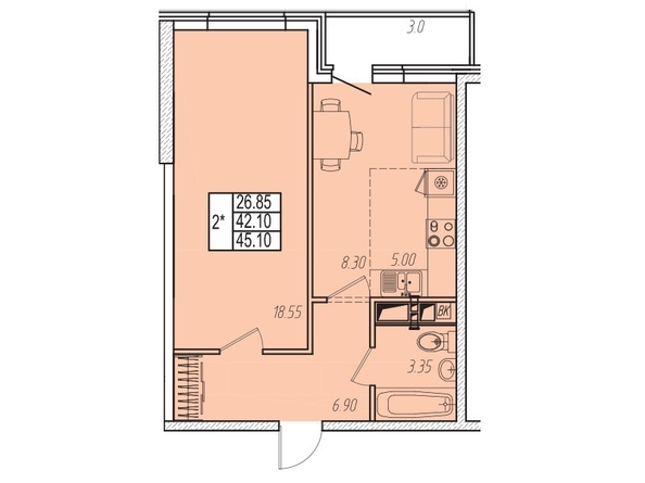 
   Продам 1-комнатную, 43 м², Омелькова ул, 93

. Фото 7.