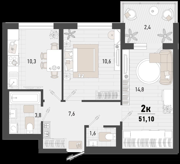 
   Продам 2-комнатную, 51.1 м², Барса, 4В литер

. Фото 1.