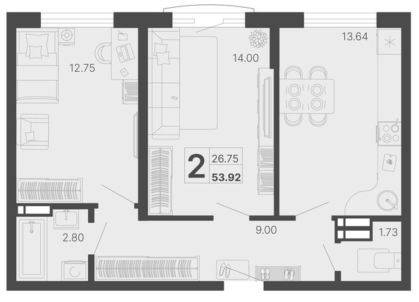 
   Продам 2-комнатную, 53.92 м², Светский лес, литер 4

. Фото 1.