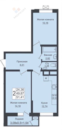 
   Продам 2-комнатную, 53.4 м², Западный Обход ул, 39/1к6

. Фото 10.
