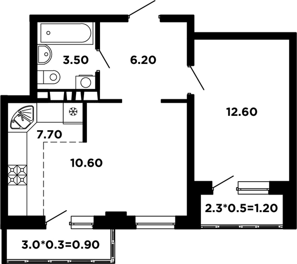 
   Продам 1-комнатную, 43.4 м², Мурата Ахеджака ул, 12 к4

. Фото 1.
