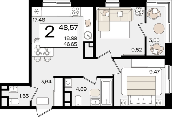 
   Продам 2-комнатную, 48.57 м², Патрики, литер 1.2

. Фото 8.