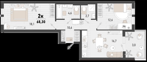 
   Продам 2-комнатную, 68.3 м², Барса, 4В литер

. Фото 7.