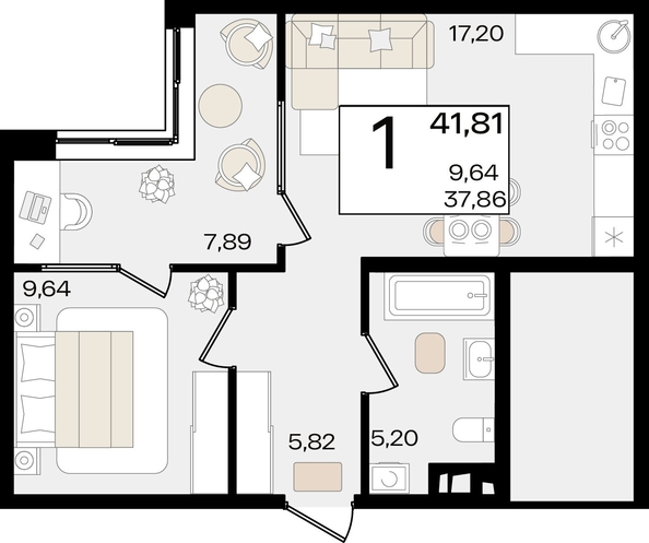 
   Продам 1-комнатную, 41.81 м², Патрики, литер 1.1

. Фото 8.