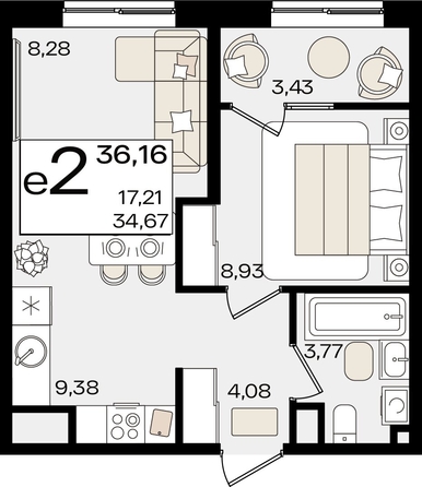 
   Продам 2-комнатную, 36.16 м², Патрики, литер 1.4

. Фото 4.