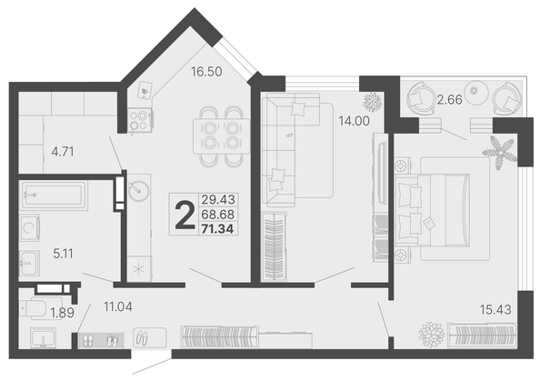 
   Продам 2-комнатную, 70.01 м², Светский лес, литер 4

. Фото 1.