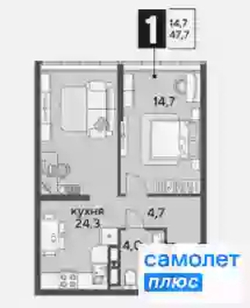 
   Продам 1-комнатную, 47.7 м², Марины Цветаевой ул, 7 к2

. Фото 5.