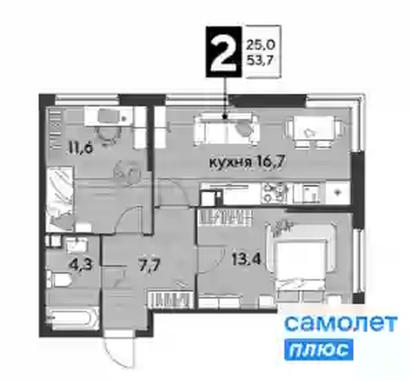 
   Продам 2-комнатную, 53.7 м², Марины Цветаевой ул, 7 к2

. Фото 5.