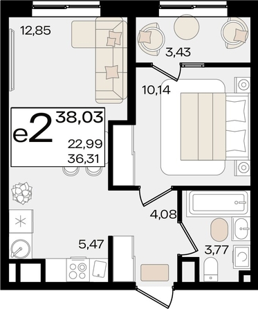 
   Продам 2-комнатную, 38.03 м², Патрики, литер 1.1

. Фото 7.