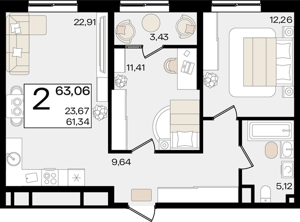 
   Продам 2-комнатную, 63.06 м², Патрики, литер 1.3

. Фото 7.