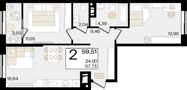 
   Продам 2-комнатную, 59.51 м², Патрики, литер 1.3

. Фото 8.