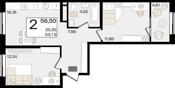 
   Продам 2-комнатную, 56.5 м², Патрики, литер 1.3

. Фото 7.