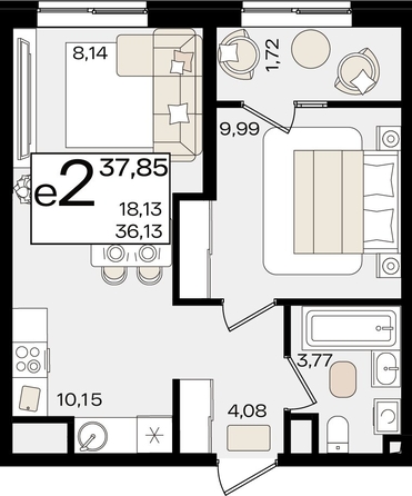 
   Продам 2-комнатную, 37.85 м², Патрики, литер 1.4

. Фото 7.