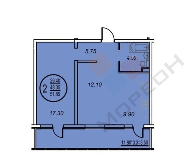 
   Продам 2-комнатную, 52 м², Российская ул, 267к3

. Фото 21.