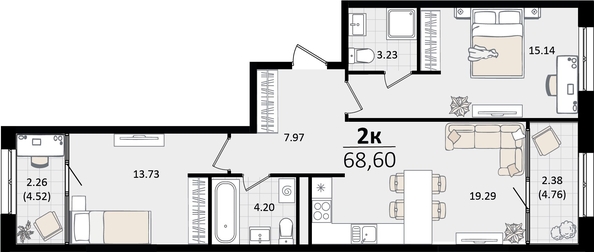 
   Продам 2-комнатную, 68.6 м², Патрики, литер 2

. Фото 7.