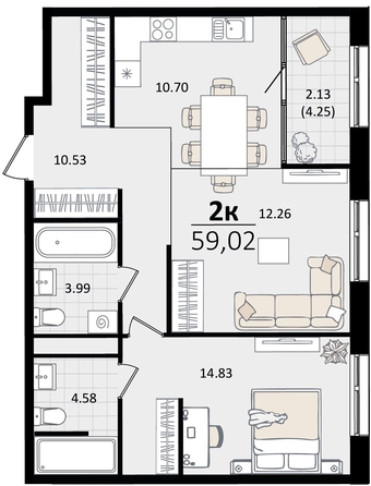 
   Продам 2-комнатную, 59.02 м², Патрики, литер 2

. Фото 7.