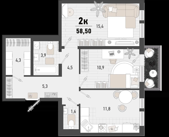 
   Продам 2-комнатную, 58.5 м², Барса, 1В литер

. Фото 1.