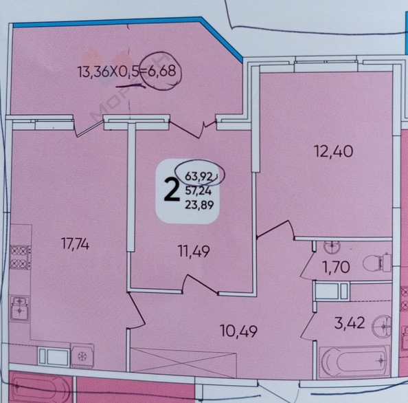 
   Продам 2-комнатную, 57.2 м², Любимово мкр, 18

. Фото 25.