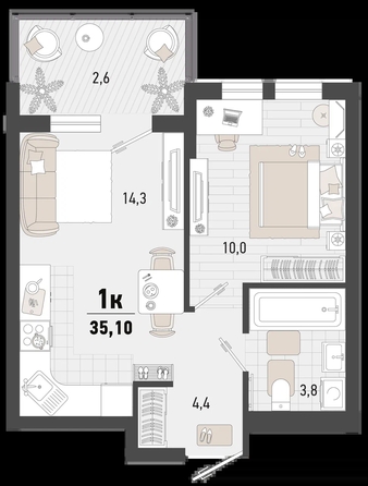 
   Продам 1-комнатную, 35.1 м², Барса, 4В литер

. Фото 2.