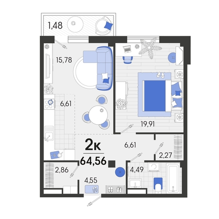 
   Продам 2-комнатную, 64.87 м², Белые росы, литера 7

. Фото 11.