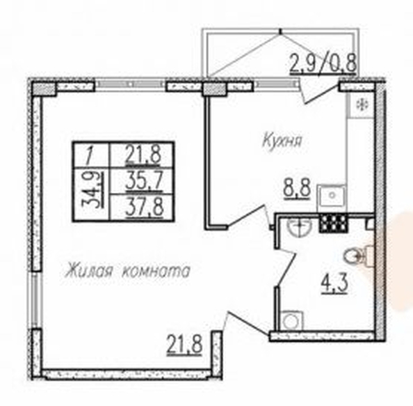 
   Продам 1-комнатную, 36.3 м², Валерия Вишневецкого ул, 13/3

. Фото 23.