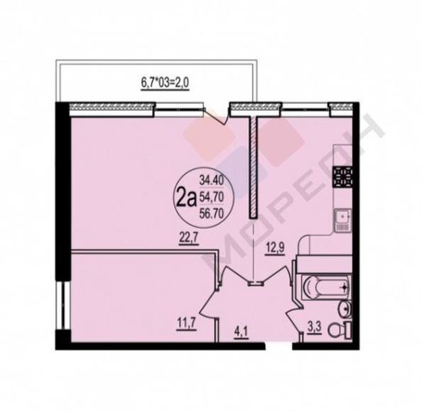 
   Продам 2-комнатную, 56.7 м², Евгении Жигуленко ул, 7

. Фото 7.