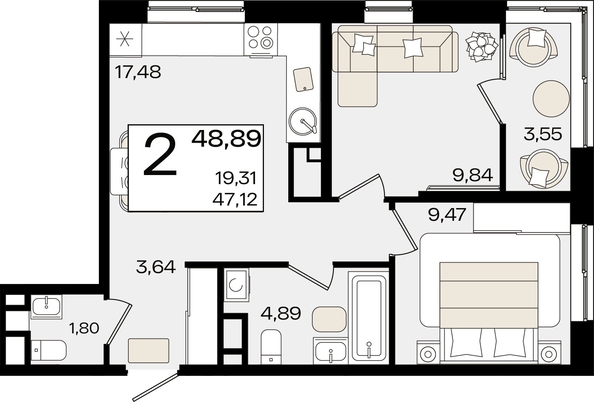 
   Продам 2-комнатную, 48.89 м², Патрики, литер 1.5

. Фото 8.