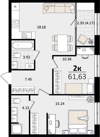 
   Продам 2-комнатную, 61.63 м², Патрики, литер 5.1

. Фото 8.