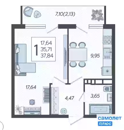 
   Продам 1-комнатную, 37.84 м², Режиссёр, литера 3

. Фото 4.