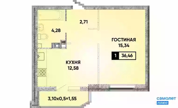 
   Продам 1-комнатную, 36.46 м², Губернский, литера 35

. Фото 16.