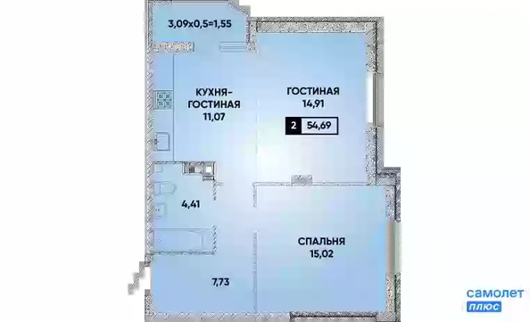 
   Продам 2-комнатную, 54.69 м², Губернский, литера 35

. Фото 16.