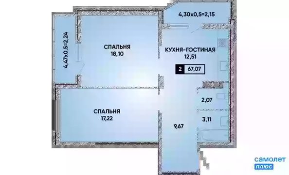 
   Продам 2-комнатную, 67.07 м², Губернский, литера 35

. Фото 16.