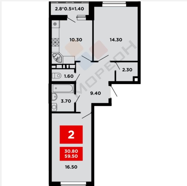 
   Продам 2-комнатную, 60.2 м², Конгрессная ул, 19/1

. Фото 15.