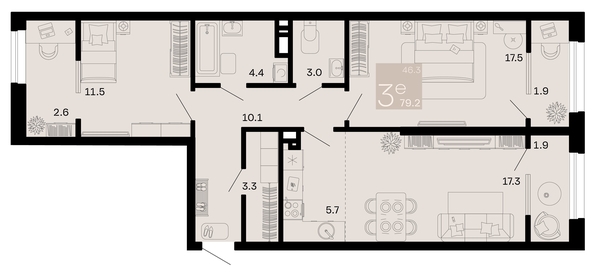 
   Продам 3-комнатную, 79.2 м², Хозяин морей, литер 1

. Фото 1.