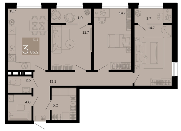 
   Продам 3-комнатную, 85.2 м², Хозяин морей, литер 1

. Фото 1.