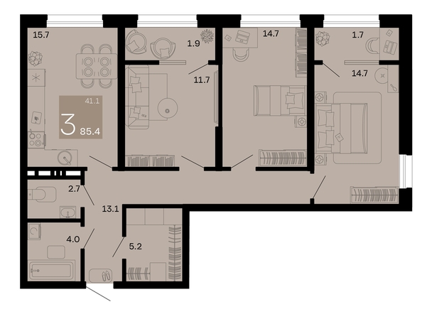 
   Продам 3-комнатную, 85.4 м², Хозяин морей, литер 2

. Фото 1.