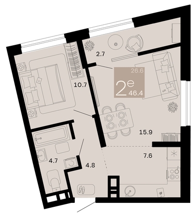 
   Продам 2-комнатную, 46.4 м², Хозяин морей, литер 2

. Фото 17.