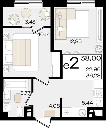 
   Продам 2-комнатную, 38 м², Патрики, литер 1.3

. Фото 4.