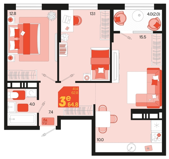 
   Продам 3-комнатную, 64.8 м², Первое место, квартал 1.4, литер 2

. Фото 1.