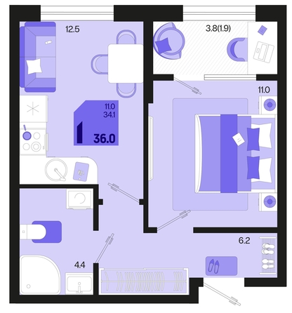 
   Продам 1-комнатную, 36 м², Первое место, квартал 1.4, литер 2

. Фото 1.