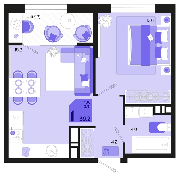 
   Продам 1-комнатную, 39.2 м², Первое место, квартал 1.4, литер 2

. Фото 1.