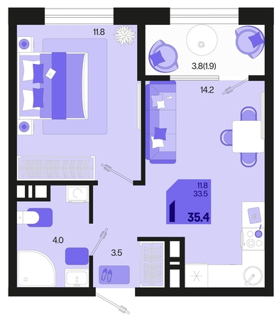 
   Продам 1-комнатную, 35.4 м², Первое место, квартал 1.4, литер 2

. Фото 1.