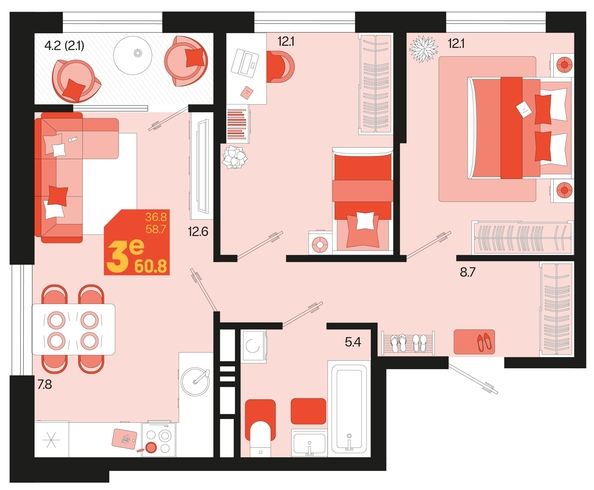 
   Продам 3-комнатную, 60.8 м², Первое место, квартал 1.4, литер 2

. Фото 1.